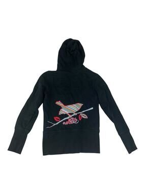 Nollie size XS y2k black bird Hoodie skater Colorful v neck